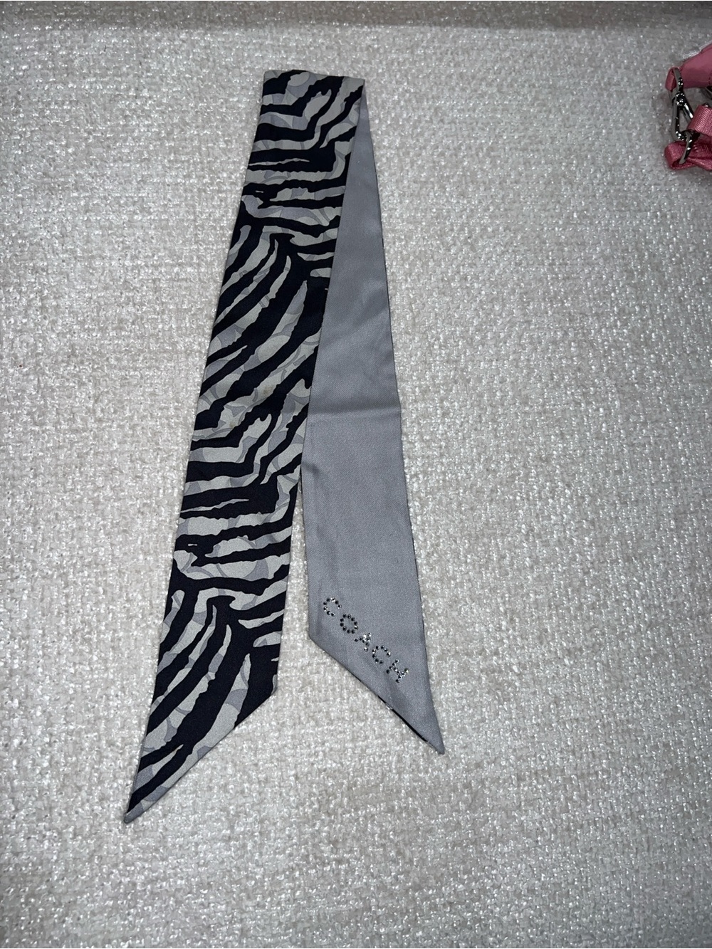 Coach Black & Gray Zebra Print and Crystal Silk Twilly Scarf